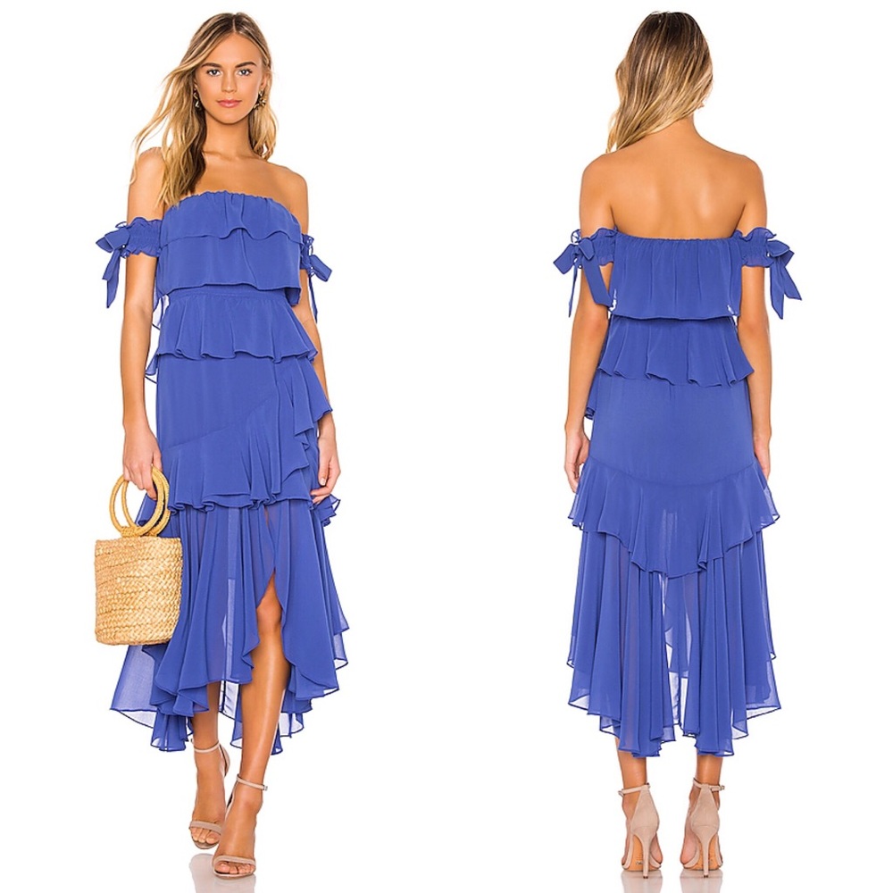 MISA Isidora Dress Royal Blue Ruffle Maxi Gown NWT
